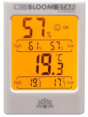 Bloomstar by Crescience Horti Pro Thermo-Hygrometer für Pflanzen, Temperatur- und Feuchtigkeitsmesser, Indoor-Garten Überwachung, LCD Hygrometer, Präzise Feuchtigkeitsmessung, Pflanzenpflege Zubehör