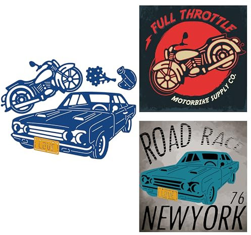 GLOBLELAND Stanzschablonen Auto Metall Schneiden Schablonen Motorrad Stanzformen für Kartenherstellung und DIY Scrapbooking Dekor