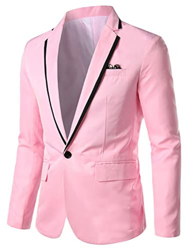 Onsoyours Blazer Homme Slim Fit Formel avec Boutons Classqiue Veste de Costume Casual Couleur Unie Décontracté Huat de Mariage d'affaires B Rose 3XL