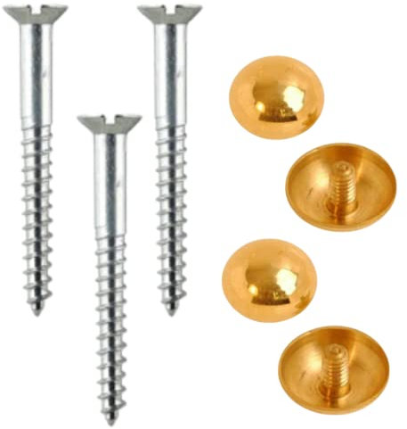 Mirror Screw 38mm & 14mm Brass Dome Decorative Screw Cap Covers for Mirror Tables, Bath Plates, Wardrobes & Glass Signs - Pack of 8