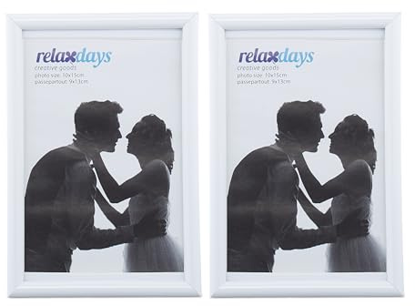 Relaxdays Bilderrahmen 2er Set, 10x15 cm, Passepartout 9x13 cm, Fotorahmen zum Stellen oder Hinhängen, versch. Farben
