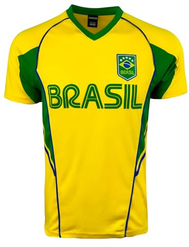 Icon Sports Brasilien-Performance-Trikot für Herren, Erwachsenengrößen, Brasilien, kurzärmeliges T-Shirt, gelb, XX-Large