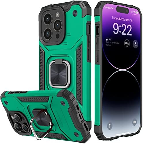 Honeyview ShockProof Case for iPhone 14 Pro 5G with Ring Kickstand, Bumper Armour Phone Cover for Apple iPhone 14 Pro 5G - Dark Green