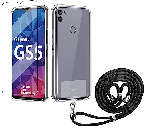 Tasche für Giga-Set GS5 Senior Hülle + für Giga-Set GS5 Senior Schutzfolie - Transparent Schutzhülle TPU Handytasche Displayglas+ Finger Ring Phone Holder + Phone Lanyard