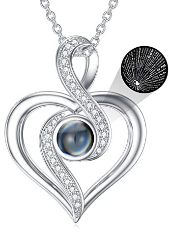 SLIACETE 925 Sterling Silber Unendlichkeits Herz Kette ich liebe dich 100 Sprachen Projektion Halskette für Frauen ich liebe dich 100 Sprachen Schmuck Geschenk für Mutter Tochter Ehefrau Freundin