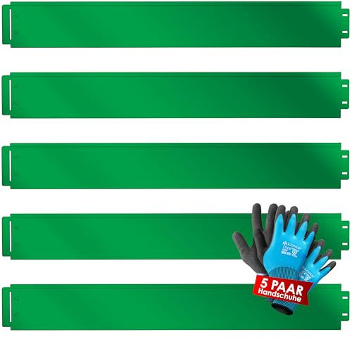 KESSER® Rasenkante Beeteinfassung Beetumrandung + Handschuhe 25m 100x18cm Beetbegrenzung Rasenbleche Mähkante Metall Palisade Grün