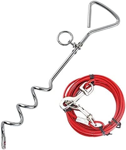 Tie Out Cable with Spiral Ground Stake - Heavy Duty Stake Sturdy and Secure - Outdoor, Yard, Camping, Dog Leash Puppy Pet - Anchor Point with Spring Loaded Clip (10ft (3m))