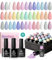 Beetles UV Gel Nagellack Pastell Set - 23 Stück 20 Farben mit 3 Überlacken & Unterlacken Glänzenden und Matten für Frühlings Sommernägel Mädchenhafte Farben Funkelnde Glitzer Gellack Nägel Art