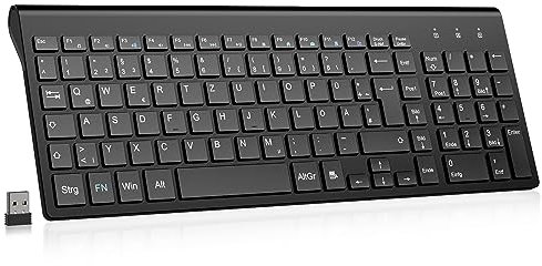 cimetech Clavier ergonomique sans fil - Touches plates - 2,4 GHz - Mini clavier sans fil - Disposition QWERTZ - Portée de 10 m - Compatible avec PC, bureau, ordinateur portable, ordinateur portable
