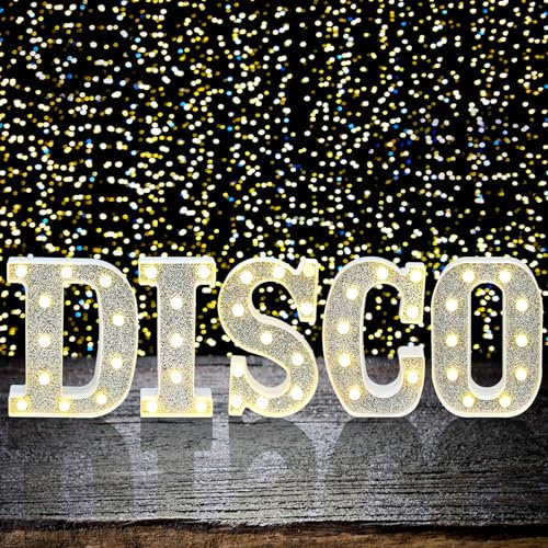 LED Marquee Light Up Letters DISCO Glitter Letter Sign Shiny Pink Alphabets Sign for Bar Holiday Party Decorations