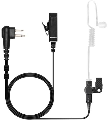 BLISCENTLY Motorola Walkie Talkie Earpiece 2-Pin with Mic, Covert Air Tube Design, Big PPT Compatible for CP185, CP200, CP200D, RDM2070D, BPR40, Black, Ideal for Professional Communication