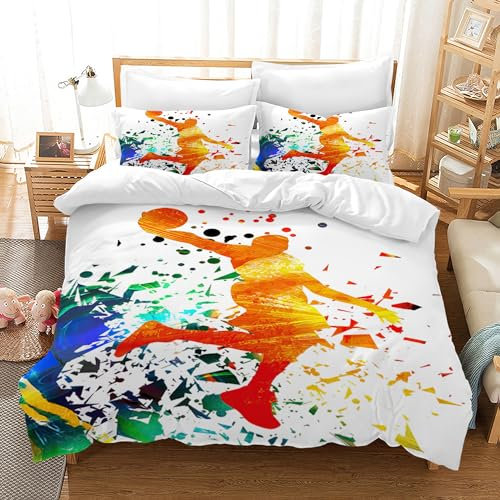 Housse de Couette Football Parure de Lit 2 Personnes avec Fermeture Éclair - Housse Couette en Microfibre avec 2 Taie d'oreiller 50x75 cm (Aquarelle, 200X200CM)