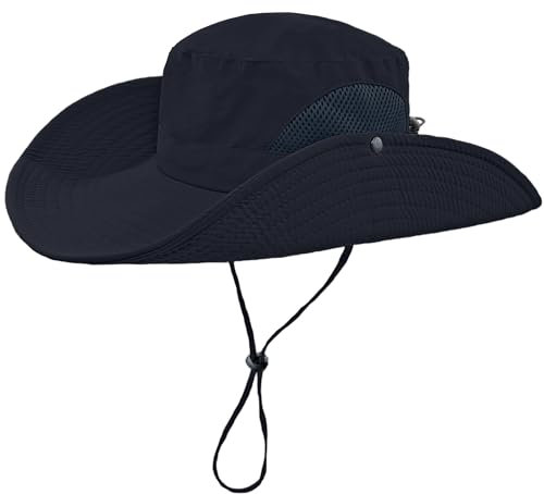 ehsbuy Mesh Sonnenhut Herren Breiter Krempe Boonie Hut Outdoor Safari Fischerhut Sommerhut Wasserdicht Regenhut Faltbarer Wanderhut Tropenhut mit Verstellbarem Kinnriemen Wandern Jagdhut