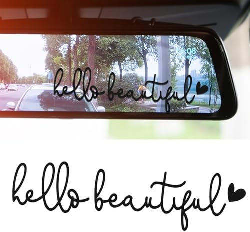 Yuanchu 3 Stück Hello Beautiful Spiegel-Aufkleber,Vinyl Rückspiegel Aufkleber Positive Affirmation für Frauen Mädchen Laptop Wasserflasche, Kosmetikspiegel(Schwarz)