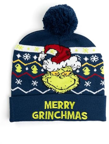 United Labels Grinch Wintermütze mit Bommel Merry Grinchmas, Blau, Strickmütze für Damen und Herren, Bommelmütze Unisex, Wollmütze