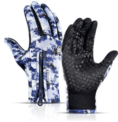 WIWIDANG Thermo Handschuhe Winddicht Wasserdicht, Fahrrad-Thermohandschuhe, Warme Winterhandschuhe Mit Touchscreen Funktion (Blaue Camouflage, S)