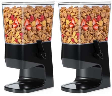 Tokokimo Cereal Dispenser Containers, Double Cereal Storage Containers - Not Easy to Crush Food, Dry Food Dispenser for Cornflakes, Candy, Nuts, Beans, Granola, (Black 3.2 L*2)
