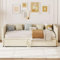KEFSR Marco convertible de terciopelo de 90/180 x 200 cm, marco de sofá cama extraíble con reposabrazos, plataforma tapizada con listones de madera, colchón no incluido (beige)