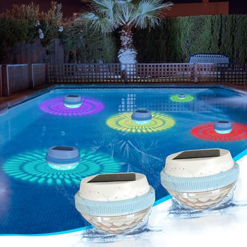 Silkwish 2 luci solari galleggianti per piscine, 7 luci LED RGB che cambiano colore | Impermeabile IP68 & rilevamento automatico crepuscolare lampada solare per piscina da giardino, stagno e