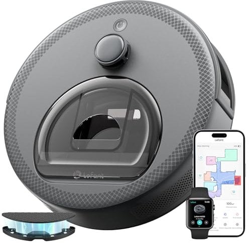 LEFANT M330 Robot Aspirapolvere,Con un Supporto Per Mocio, Navigazione dToF, 5000Pa,150min, Rilevamento Ostacoli PSD a 190°, WiFi/Alexa 2,4GHz e 5GHz, Ideale Per Peli di Animali e Tappeti,Grigio
