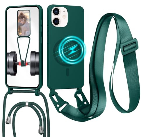 GoodcAcy Crossbody Lanyard Case for iPhone 11, [Compatible with MagSafe] Magnetic Case with Strap Adjustable and Removable Neck, Anti-Fingerprint Cover, Green
