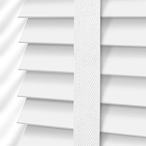 White Faux Wood Window Venetian Blind/Blinds - Easy Fit Child Safe Trimmable Shutters - 50MM Slats with Aluminium Headrail & Matching Facia (White, Width: 114cm / Length: 213cm)