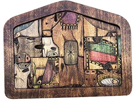 Hölzerne Puzzle-Statue – Krippen-Puzzle mit holzverbranntem Design, Skulptur-Dekorationen für Zuhause, pädagogisch wertvolles Holz für Kinder und Erwachsene