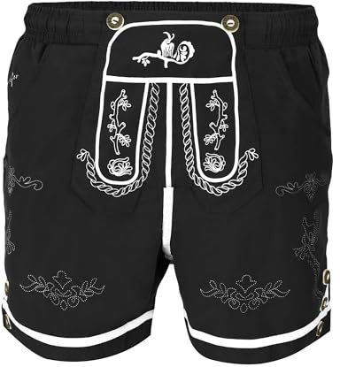 Steigenhöfer Manufaktur Badehose Herren Lederhose Look - Xaver - Badeshorts mit Taschen - Bequem mit Netzinnenhose - Umklappbarer Latz - Lederhose Tracht - Oktoberfest Herren Outfit