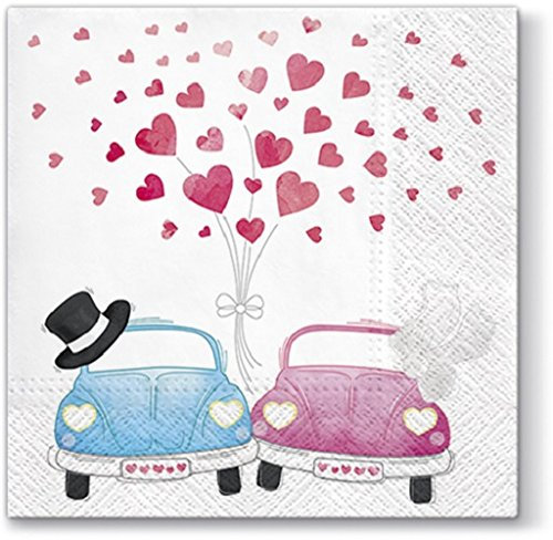20 Servietten Autos unter Herzregen/Hochzeit/Liebe/Herzen 33x33cm