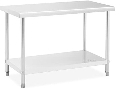 Royal Catering RCAT-120/60-NW Tavolo da Lavoro Piano di Lavoro per Cucina (120 x 60 x 85 cm, Carico max. 110kg, Piedini regolabili, Acciaio inox)