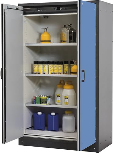 eurokraft pro | Feuerbeständiger Gefahrstoffschrank Typ 30 | 2-türig, 3 Fachböden, Türen lichtblau