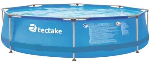 tectake® Piscina Tonda, Piscina per Bambini, Piscina per Adulti, Piscina da Esterno con Struttura Robusta, Tessuto PVC Antistrappo, Pompa Filtraggio, Ø 300 x 76 cm - Blu