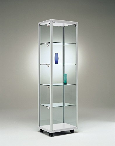 MHN Glasvitrine T 43 x B 53 x H 183,5 cm - schmale Glas Standvitrine abschließbar - Ausstellungs-Vitrine ohne Beleuchtung - mit Spiegel-Rückwand
