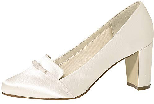 Rainbow Club Brautschuhe Brigit - Damen Pumps gepolstert, Glitzer, Ivory/Creme, Satin - Gr. 37.5 (UK 4.5)