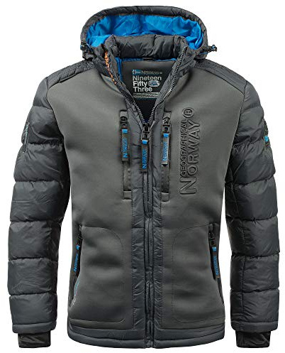 Geographical Norway Piumino Bomber Parka Outdoor Cappuccio Grigio Uomo