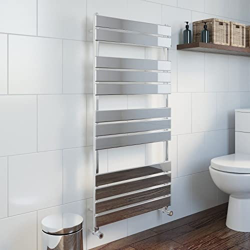 DuraTherm® 1200 x 600mm Flat Panel Heated Towel Rail Radiator Modern Central Heating Bathroom Warmer Wall Mounted Ladder Rad, Polished Chrome