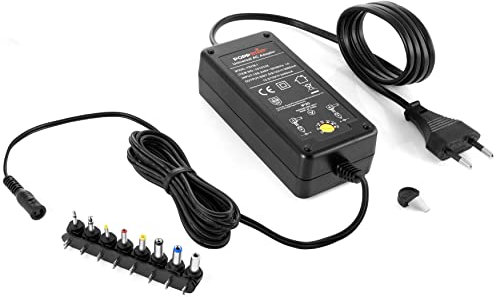 Poppstar Adaptateur Secteur Universel, Transformateur et Bloc d'alimentation Universel, (5V, 6V, 7.5V, 9V, 12V à 3A) (13.5V et 15V à 2.4A) Chargeur à Multi Embouts (8), LED, Longueur du câble 2.5m