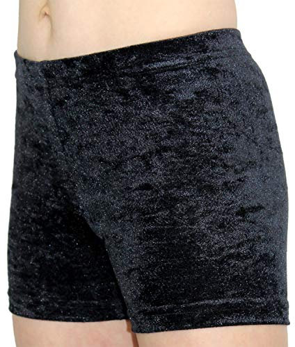 Mädchen Sport Stretch Shorts Kurze Velvet Turnhose Elastisch Crash Samt Gymnastikhose Kinder Hot Pants Dehnbar Shorty Fitness Sporthose Farbe Schwarz, Größe 152