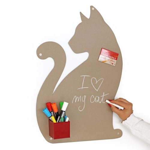 KalaMitica - Pizarra Magnética de Pared - Pizarra de Acero Escribible con Tiza y Borrable, Tablero Imantado para Imanes - Gata Beige, 56x38 cm