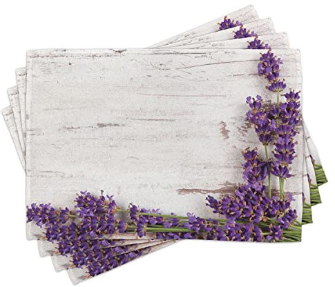 ABAKUHAUS rustikales Holz Platzmatten, Lavendel-Blumen auf Vintage alte Art-Tabellen-Retro Illustration, Waschbare Stoff Esszimmer Küche Tischdekorations Digitaldruck, Lila
