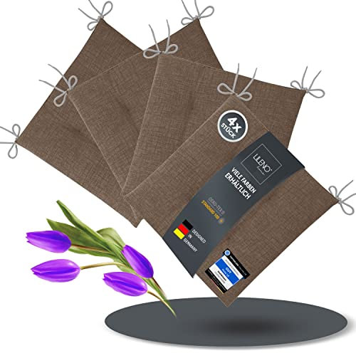 LILENO HOME 4er Set Stuhlkissen Hellbraun (40x40x4,5 cm) - Sitzkissen für Gartenstuhl, Küche oder Esszimmerstuhl - Bequeme UV-beständige Indoor u. Outdoor Stuhlauflage als Stuhl Kissen