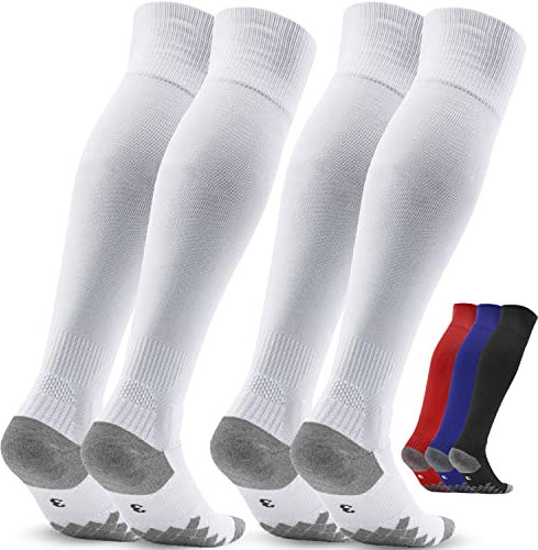 Fussballstutzen Herren Fussballsocken Stutzen - Fussballstrümpfe Stutzenstrumpf 2 Paar EU 43-46 – Sportsocken Trainingssocke Sockenstutzen - für Fußball, Laufen, Training (Weiß 4)
