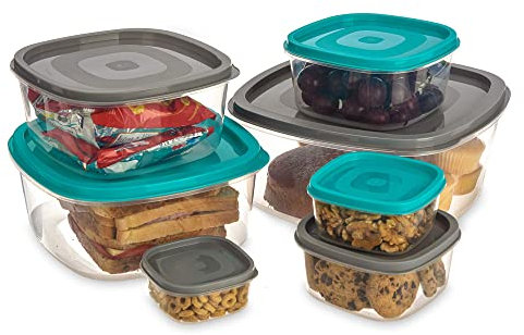 LIVIVO 7pc Stacking Food Storage Containers Set with Fitted Colourful Lids for Freshness, Space-Saving Tubs for Organising Cereals, Pasta, Rice and Other Dry Goods, Craft Materials etc