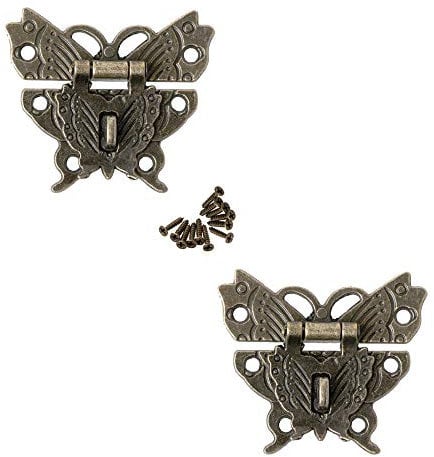 JINXM 2 Stück Antike Dekorative Haken Haspe Kleine Box Latch Hasps Schmuck Holzkiste Wein Geschenk verschluss für Deko Schmuckschatulle Holzkoffer