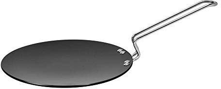Radhna Designer Hard Anodized Plus Cookware Induction Base Roti Tawa Paratha Tawa Black with Stainless Steel Handle 10 inch