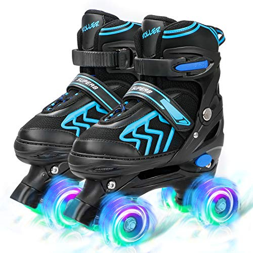 SZHZS Verstellbare Rollschuhe für Kleinkinder mit leuchtenden Rädern, für Kinder im Alter von 3–14 Jahren, für Jungen und Mädchen, Anfänger für drinnen und draußen, Größe M