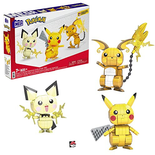 MEGA Pokémon Pikachu Evolution Trio - Bauset mit beweglichen Pichu-Entwicklungen, beeindruckende Fähigkeiten, für Kinder ab 6 Jahren, GYH06