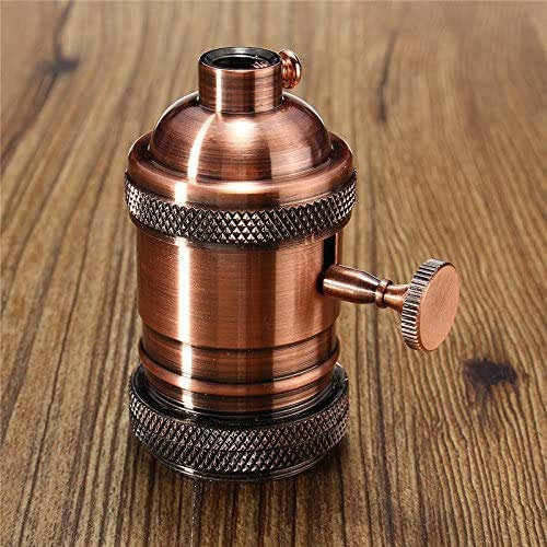 ECI ELETTROFORNITURE E26/E27 Retro Vintage Edison Lampadina Industriale Portalampada con Interruttore-Bronzo Rosso PORTALAMPADE CON INTERRUTTORE ROTATIVO RETRO' VINTAGE IN METALLO CON DOPPIA GHIERA