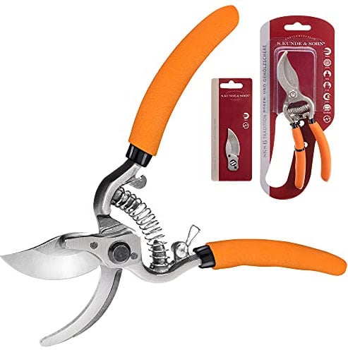 S. Kunde & Sohn Germany – die leichteste geschmiedete Gartenschere SKS6 Tradition + 1 Ersatzklinge GRATIS – ergonomisches Design – Bypass – Rosen-Rebschere – ∅20mm – kompl. beschichtet, rostfrei