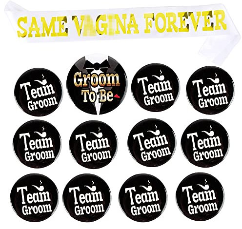 Confezione Fascia Addio al Celibato Spilla Sposo Groom to Be 11Pz Spilla Team Groom Addio al Celibato Gadget Per Festa Fidanzamento Matrimonio